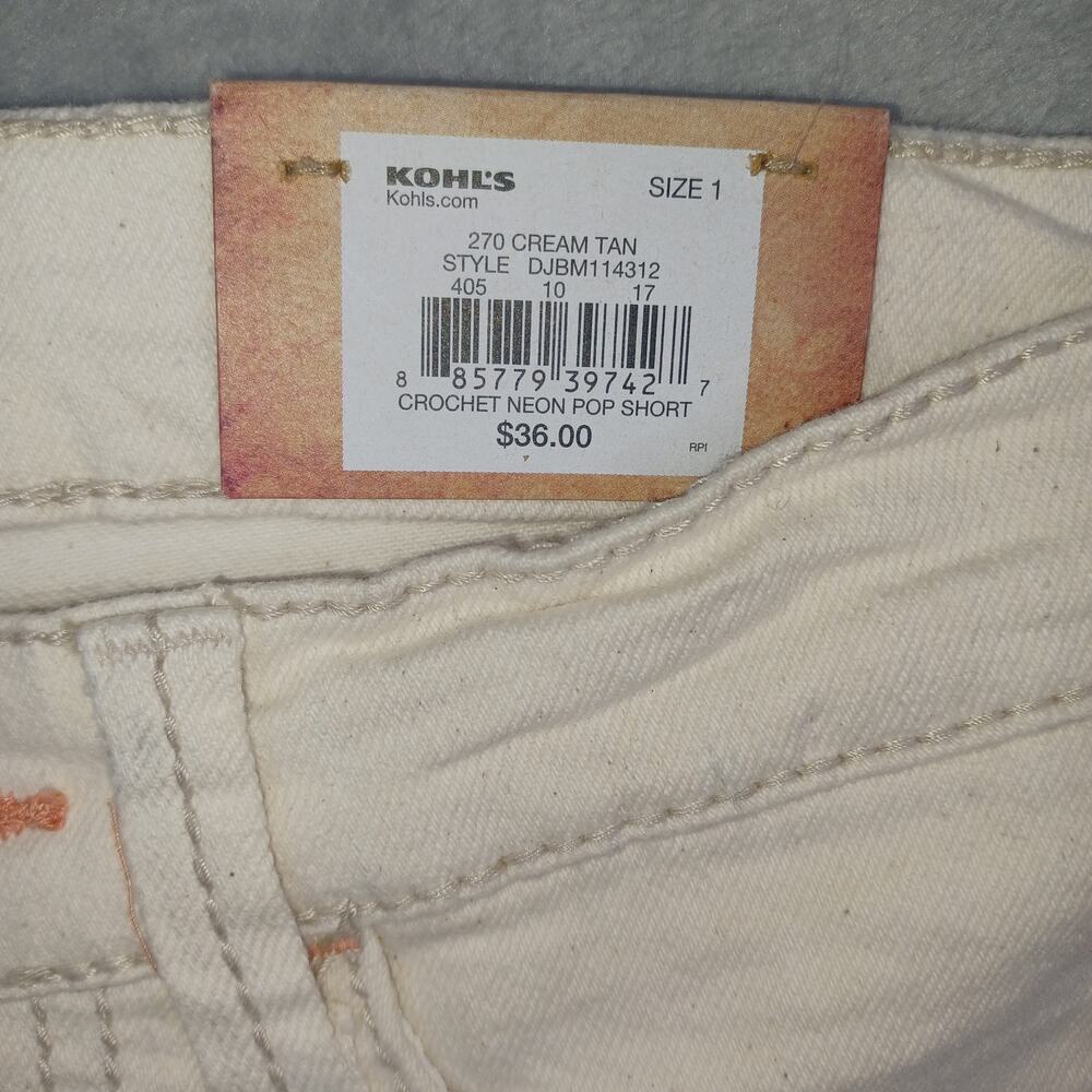 Y2K Mudd Crochet Low Denim Short Size 1 Cream Cutoff Shortie Festival Indie Boho - Picture 6 of 12